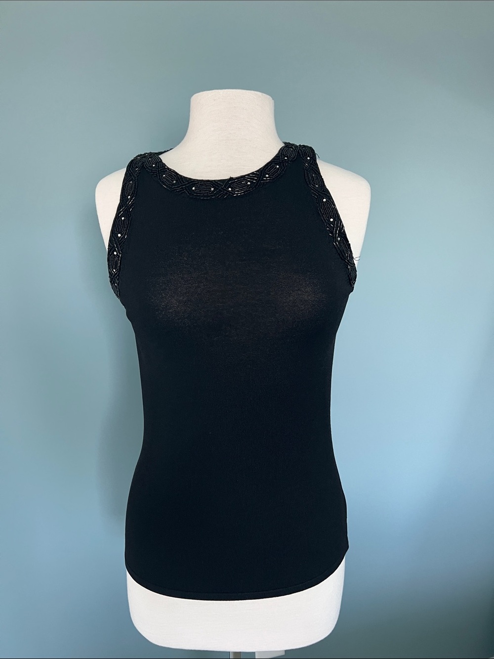 Classic Black Beaded Halter Tank Top